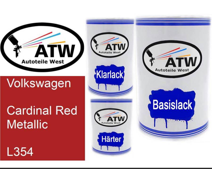 Volkswagen, Cardinal Red Metallic, L354: 500ml Lackdose + 500ml Klarlack + 250ml Härter - Set, von ATW Autoteile West.